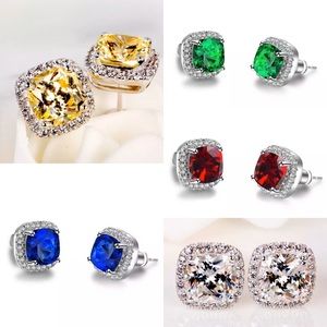 NEW .925 Sterling Silver Stud Zircon Earrings